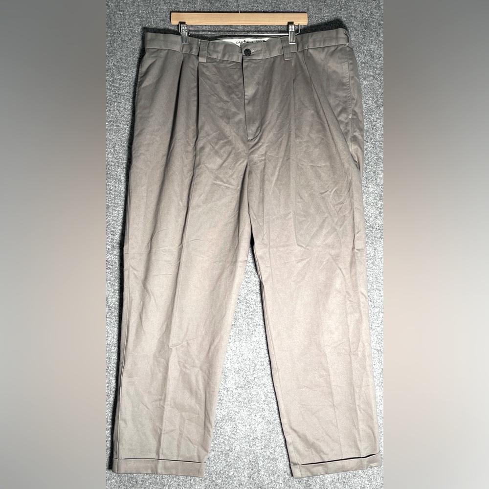 Oak Hill Big-Tall Gray Tan Pleated Dress Pants Men’s 44 Pockets
